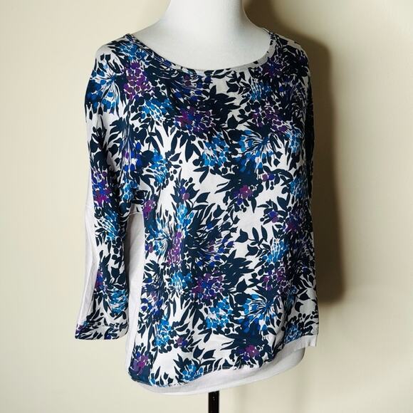 Jigsaw Navy and Purple Floral Silk Tee - Picture 2 of 5